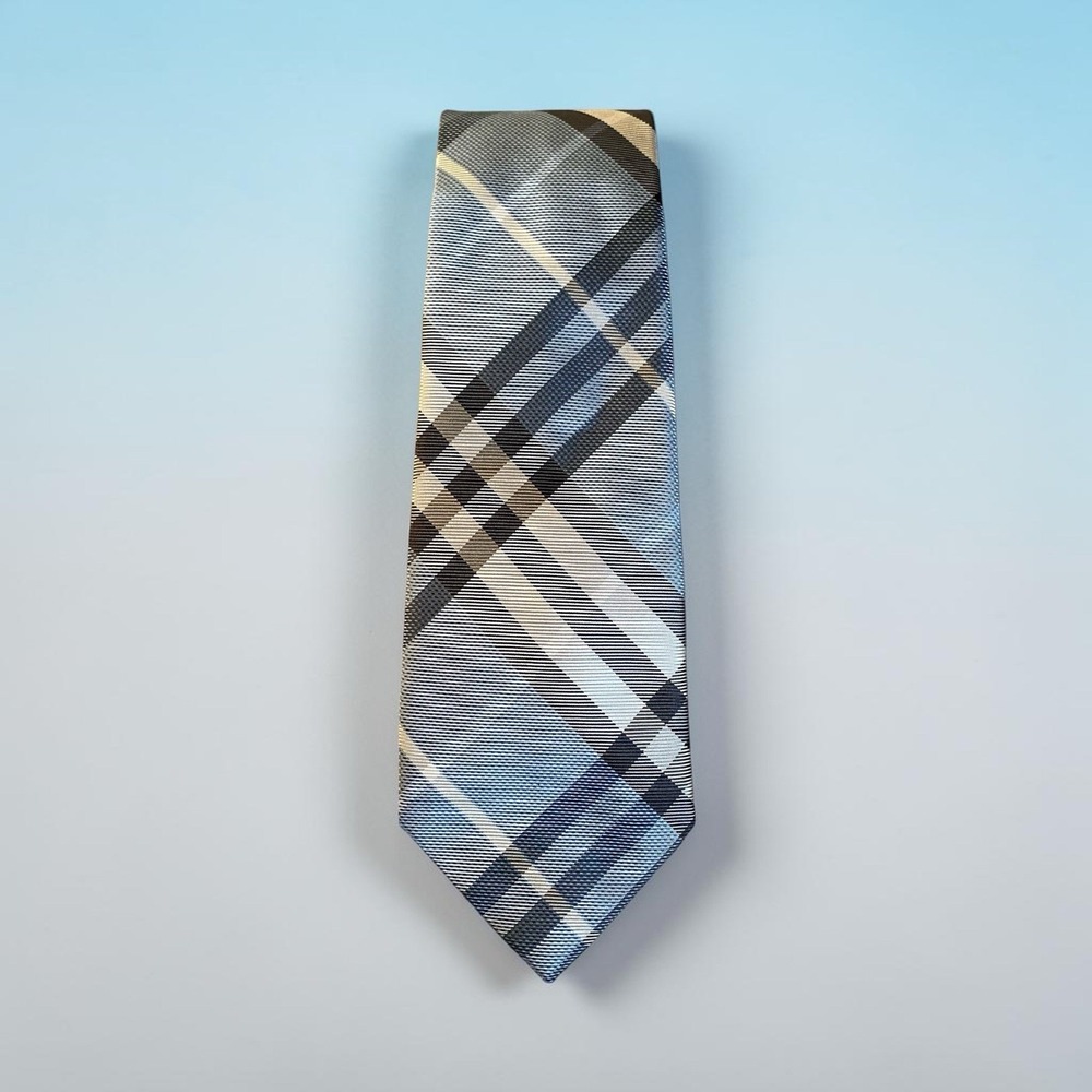 Burberry London Silk Necktie Blue Tartan Classic Preppy Business